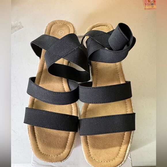 Black Wedge Espadrille Sandals - Picture 4 of 9